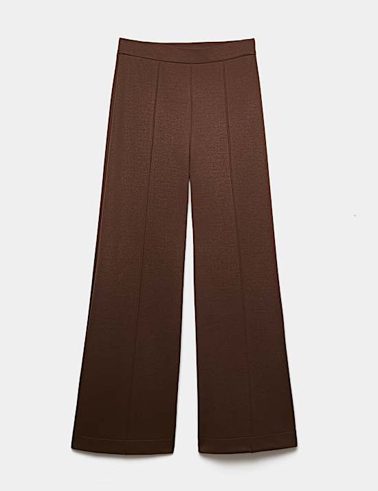 Pantalones de punto pr&eacute;mium de pata ancha a cuadros con detalle de costura