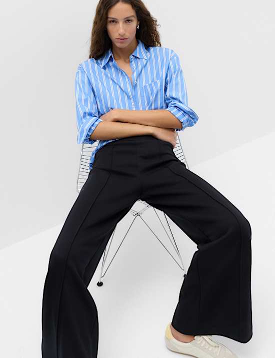 Premium Jersey Seam Detail Wide Leg Trousers