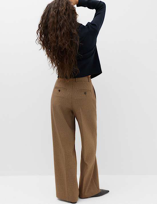 Pantalones de pata ancha de cuadros peque&ntilde;os con pliegues