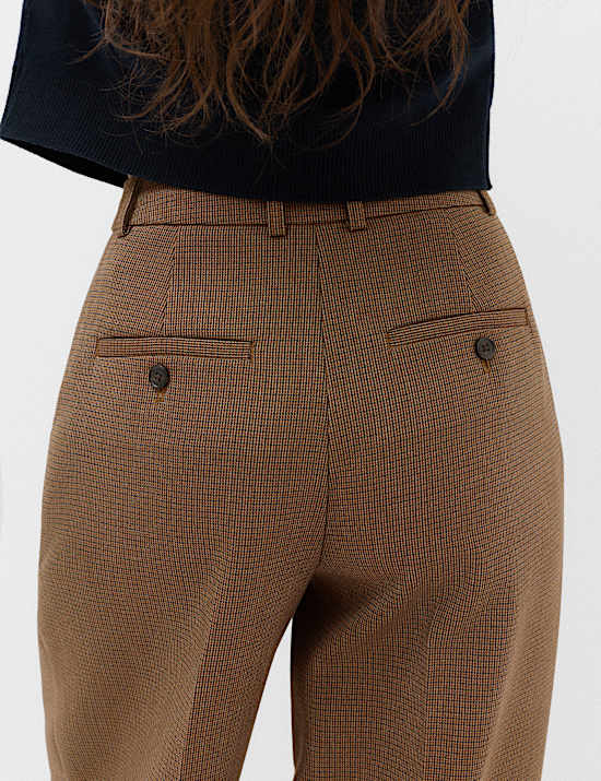 Pantalones de pata ancha de cuadros peque&ntilde;os con pliegues