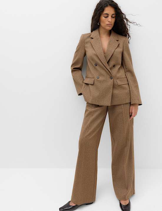 Pantalones de pata ancha de cuadros peque&ntilde;os con pliegues