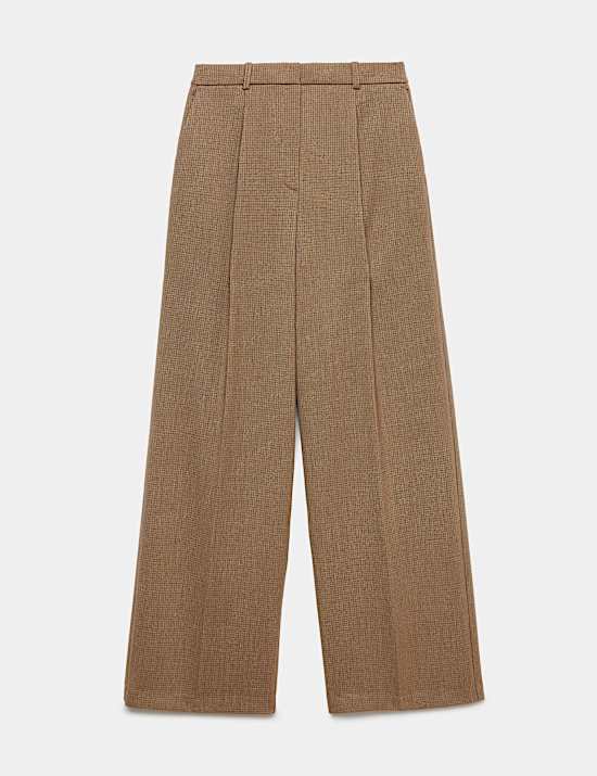 Pantalones de pata ancha de cuadros peque&ntilde;os con pliegues