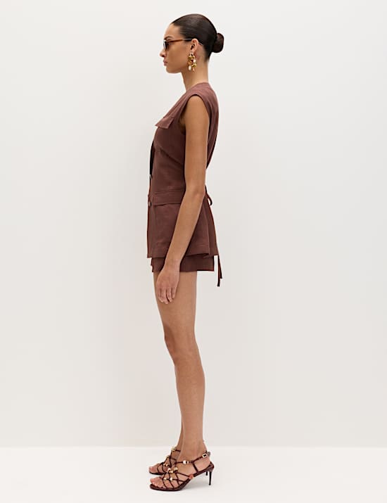 Belted Utility Longline Waistcoat with Linen