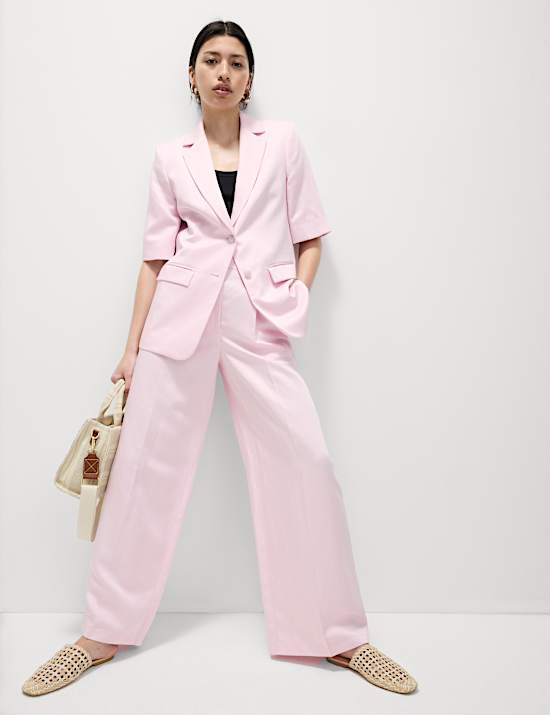 Single-breasted blazer met korte mouwen van linnenmix