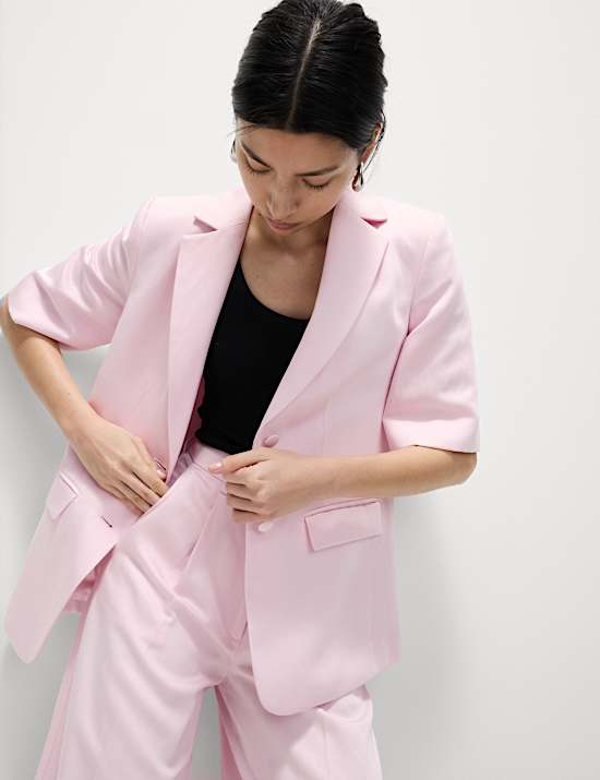 Single-breasted blazer met korte mouwen van linnenmix