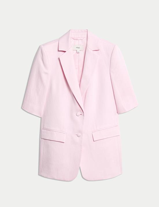 Single-breasted blazer met korte mouwen van linnenmix