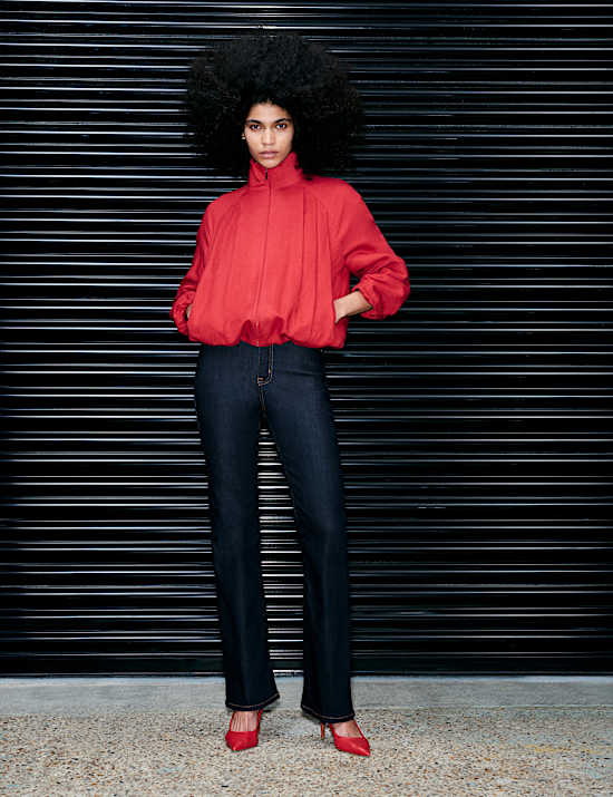 Lyocell Rich Pleated Funnel Neck Jacket