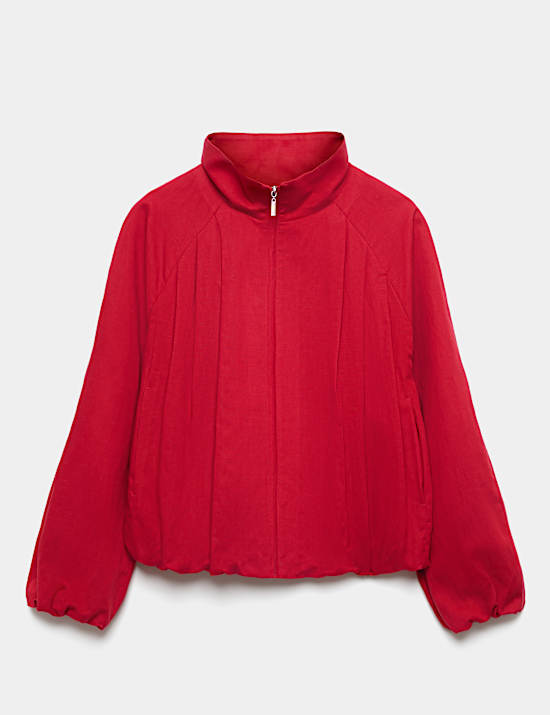 Lyocell Rich Pleated Funnel Neck Jacket