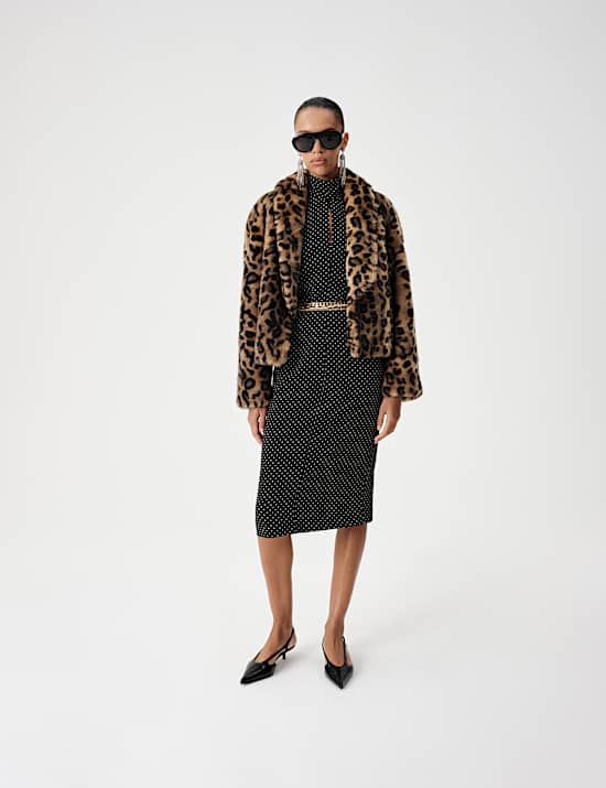 Faux Fur Leopard Print Cropped Jacket