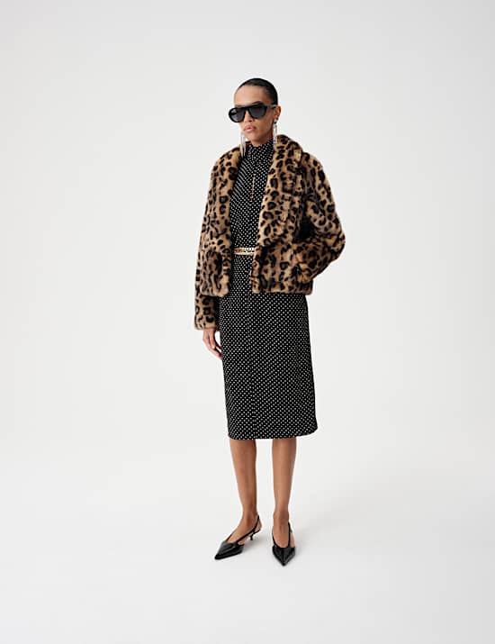 Faux Fur Leopard Print Cropped Jacket