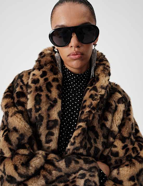 Faux Fur Leopard Print Cropped Jacket