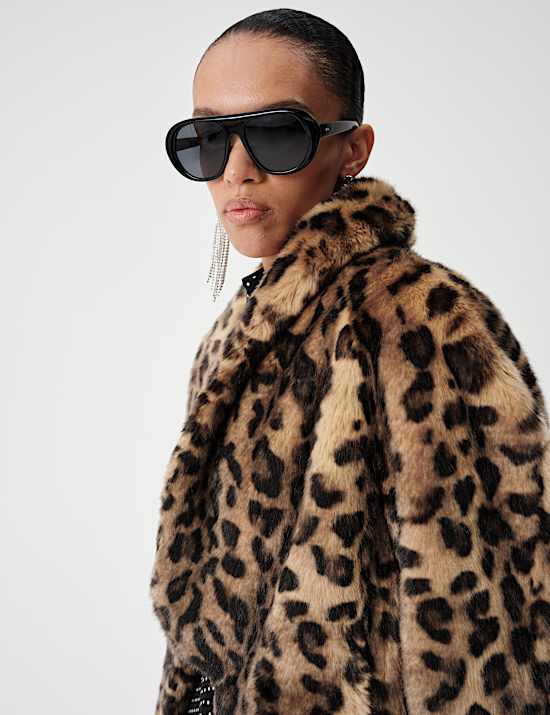 Faux Fur Leopard Print Cropped Jacket