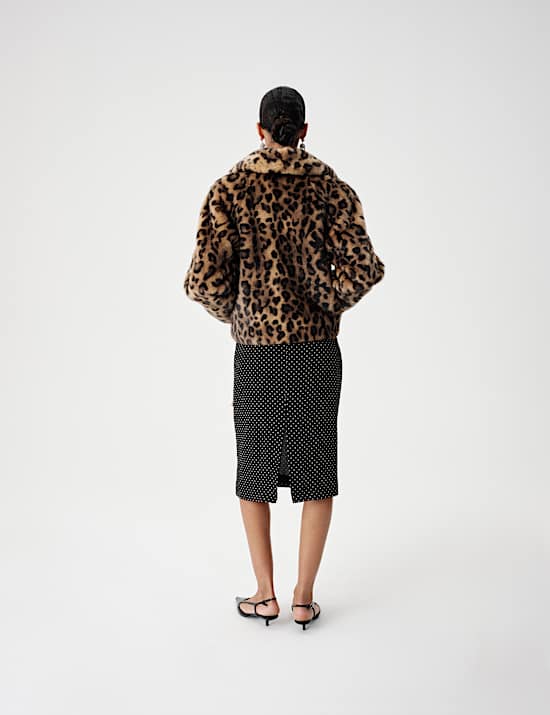Faux Fur Leopard Print Cropped Jacket