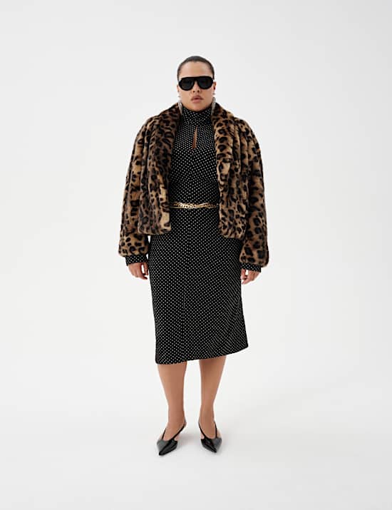 Faux Fur Leopard Print Cropped Jacket
