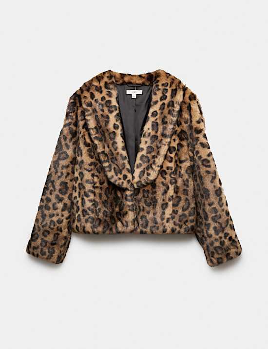 Faux Fur Leopard Print Cropped Jacket