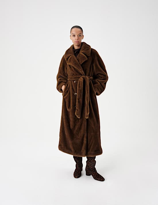 Relaxed Faux Fur Longline Trench Coat