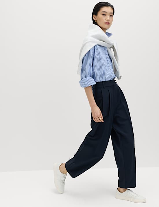 Pleat Front Carrot Leg Trousers