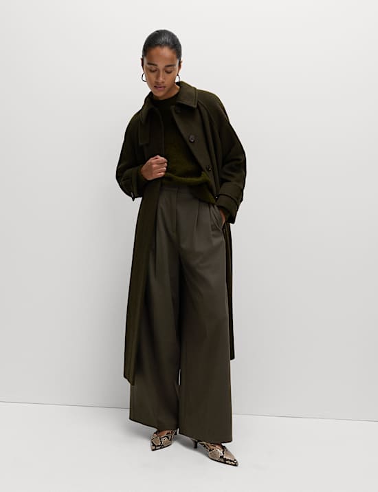 Pleat Front Wide Leg Trousers with Wool