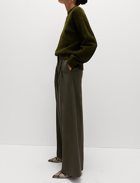 Pleat Front Wide Leg Trousers with Wool