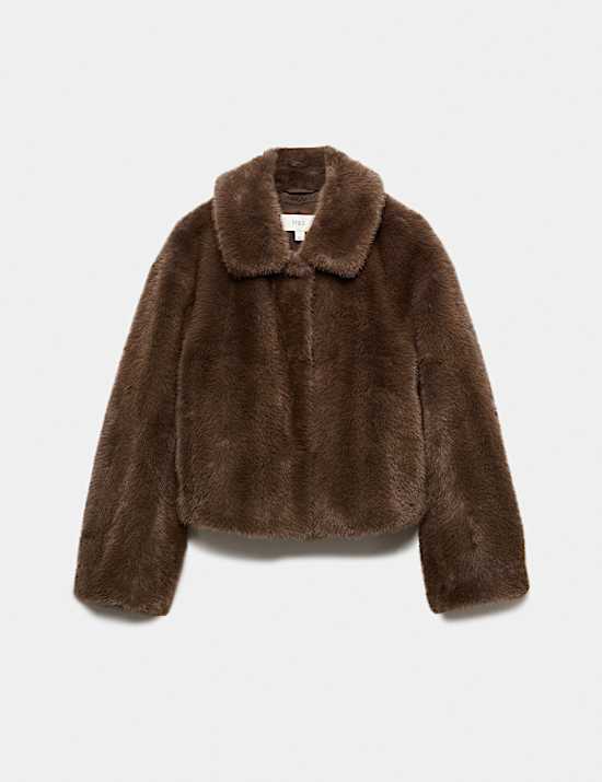Faux Fur Collared Short Jacket