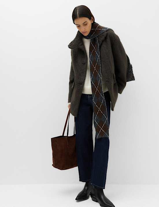Brushed Funnel Neck Midi Coat