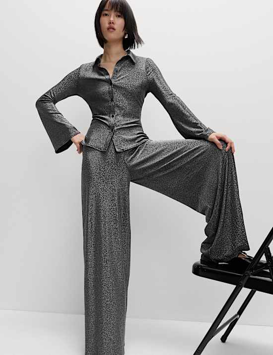 Pantalon palazzo effet étincelant