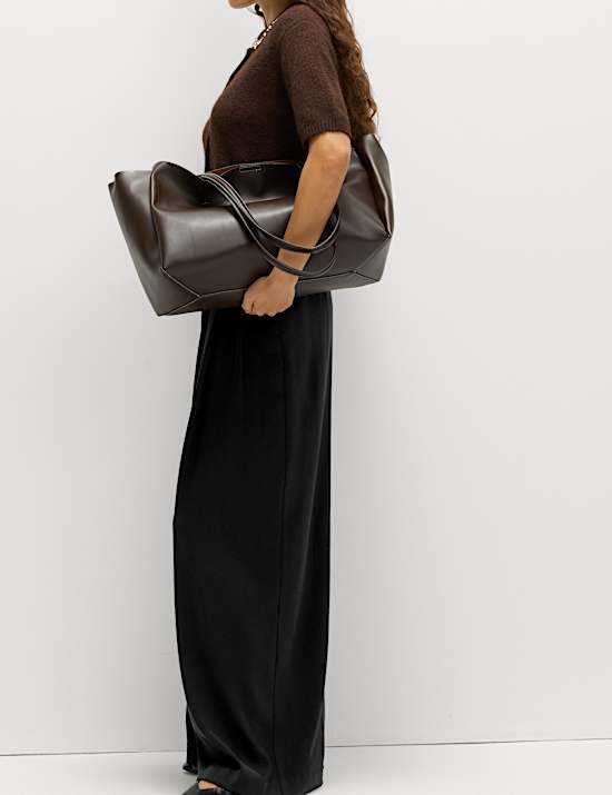 Satin Twill Triple Pleat Palazzo Trousers