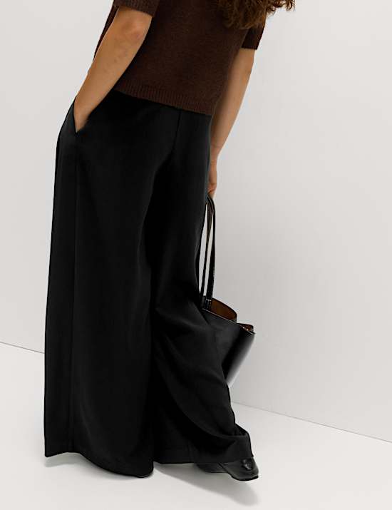 Satin Twill Triple Pleat Palazzo Trousers