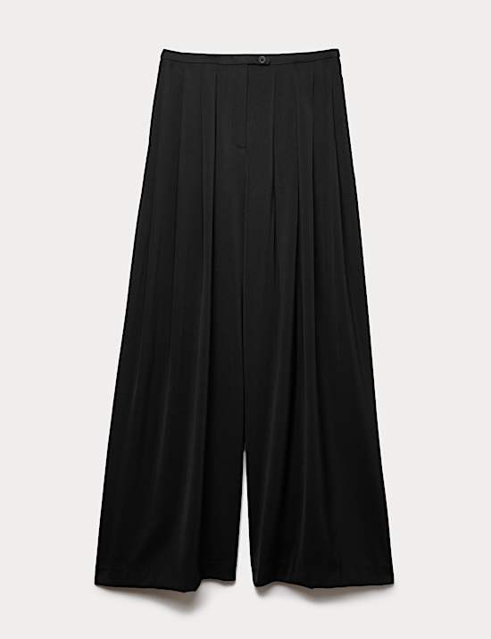 Satin Twill Triple Pleat Palazzo Trousers