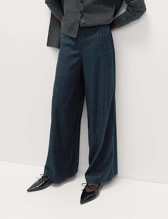 Striped Studded Straight Leg Trousers