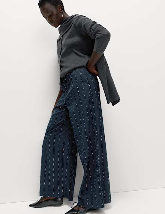 Striped Studded Straight Leg Trousers