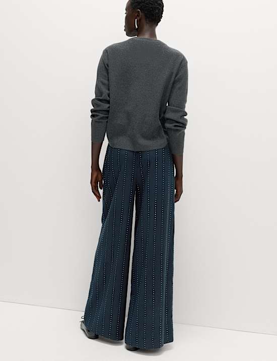 Striped Studded Straight Leg Trousers