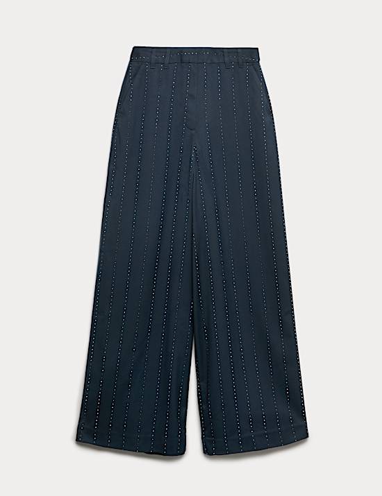 Striped Studded Straight Leg Trousers