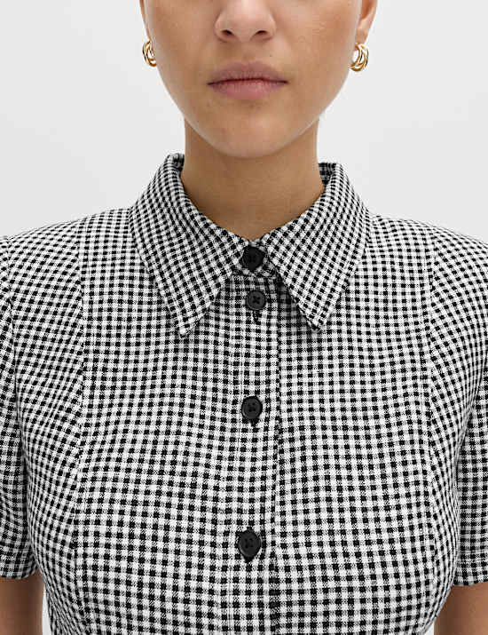 Pure Linen Tailored Checked Collared Jacket
