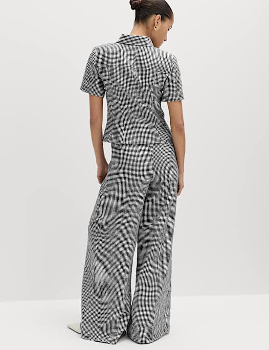 Pure Linen Tailored Checked Collared Jacket