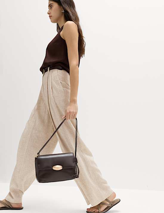 Pantalon &agrave; pinces coupe large en lin m&eacute;lang&eacute;