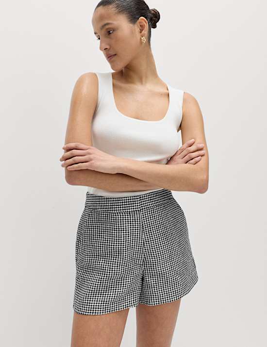 Pure Linen Checked Shorts