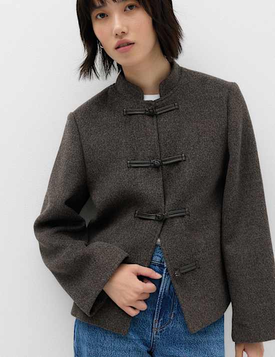 Textured Knot Button Detail Short Jacket