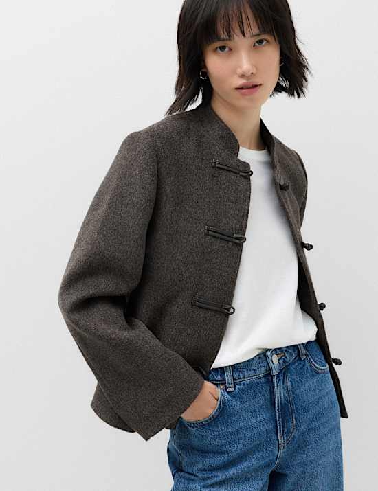 Textured Knot Button Detail Short Jacket