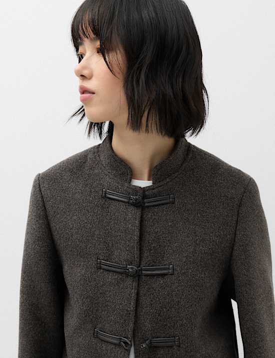 Textured Knot Button Detail Short Jacket