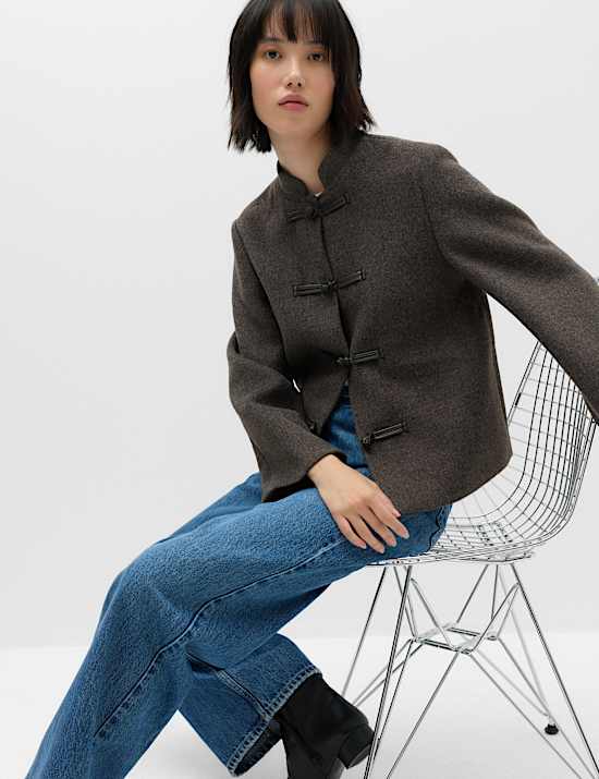 Textured Knot Button Detail Short Jacket