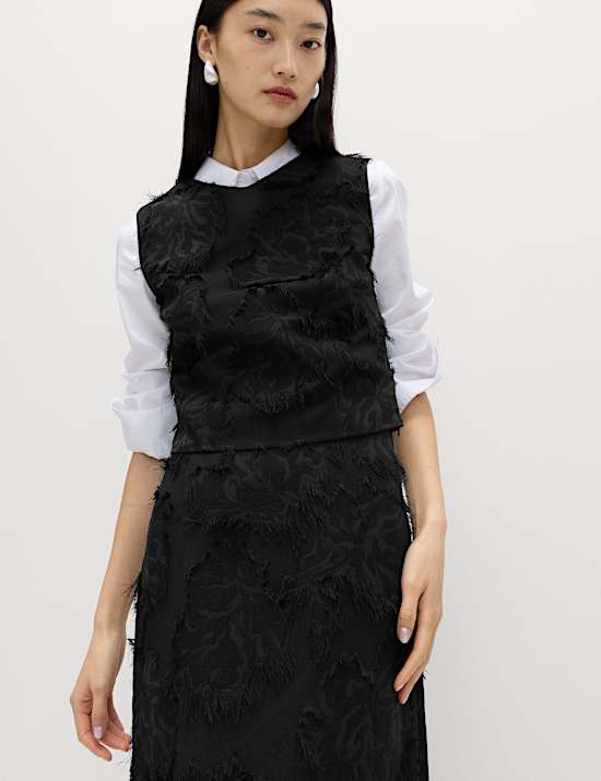 Textured Floral Jacquard Midi Column Skirt