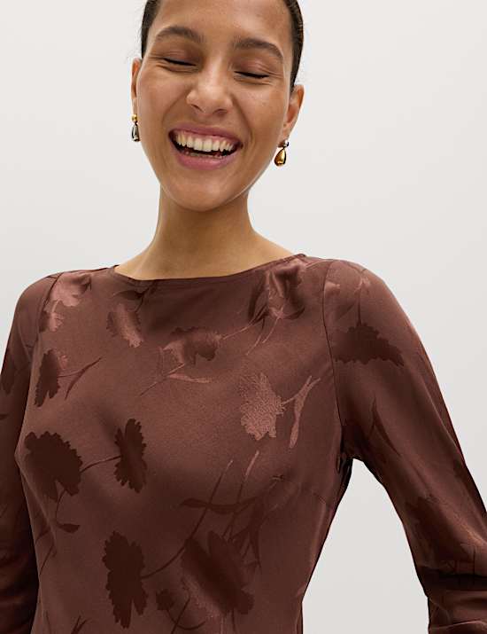 Robe midaxi jacquard &agrave; encolure ronde