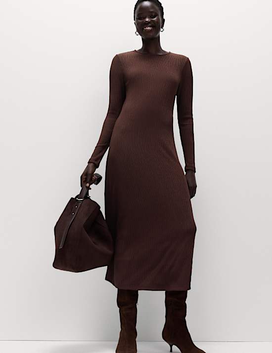 Jersey Plisse Midaxi Skater Dress