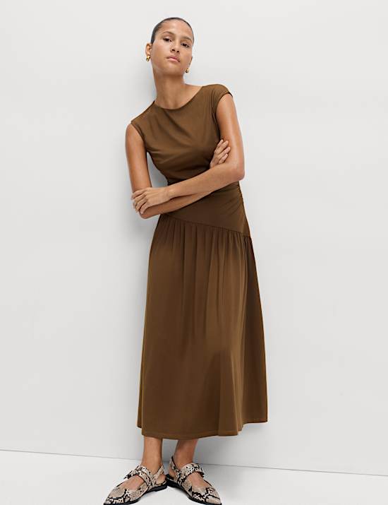 Robe midi en jersey &agrave; taille basse