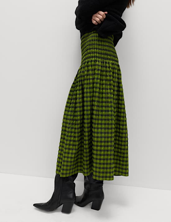Gingham Midi A-Line Skirt