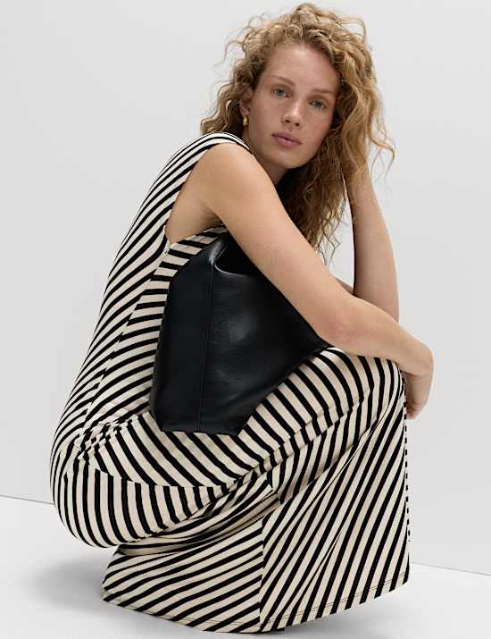 Striped Round Neck Midaxi Skater Dress