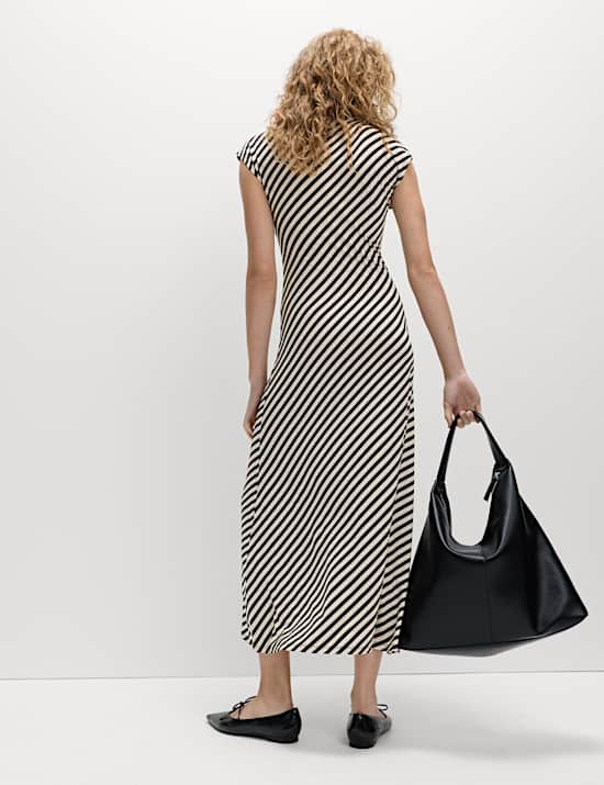 Striped Round Neck Midaxi Skater Dress