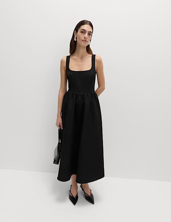 Square Neck Midi Skater Dress