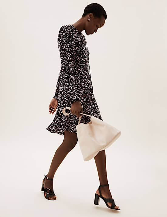 Polka Dot Tie Neck Mini Skater Dress